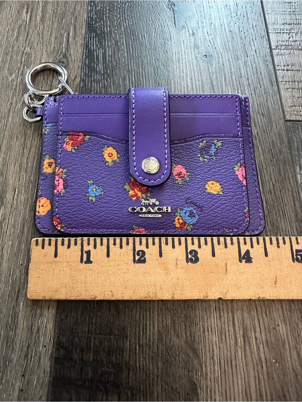 COACH Attachment Credit Card Case With Vintage Rose Print Purple - Picture 6 of 7